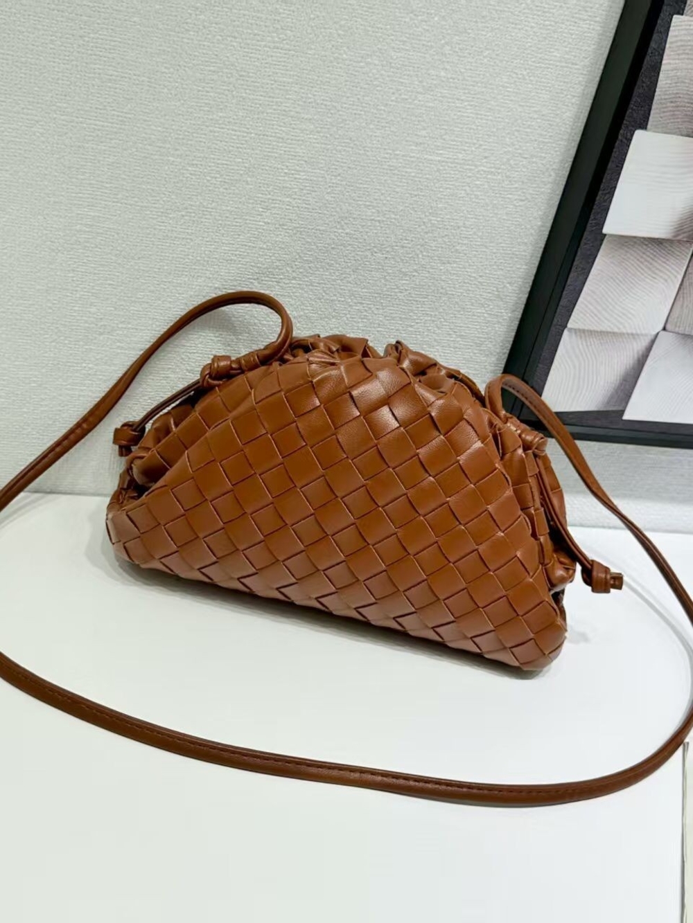 Woven Leather Crossbody Bag in Brown